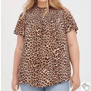 [Torrid] Leopard Print Top Smocked Crinkle Gauze Fall Work Casual Size 3X